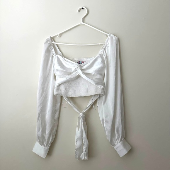 UO Satin Ivory Long Sleeve Top - Picture 3 of 3